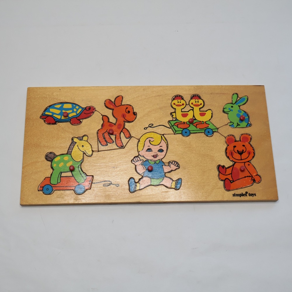 Simplex Toys Peg Puzzle Toddler One Size Tan Good Vintage Wooden Animals Holland